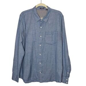 Toad & Co Mens Blue Long-Sleeve Button-Up Organic Cotton Reversible Shirt L Gorp